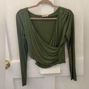Amazon Olive Green Wrap-Style Long Sleeve Top